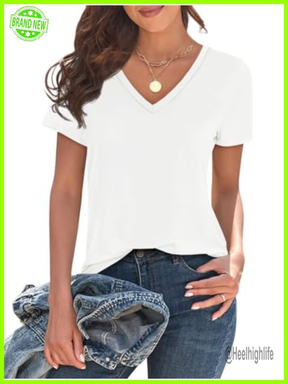 Women's V Neck Short Sleeve Tunic Tee Loose Fit Summer T-Shirt